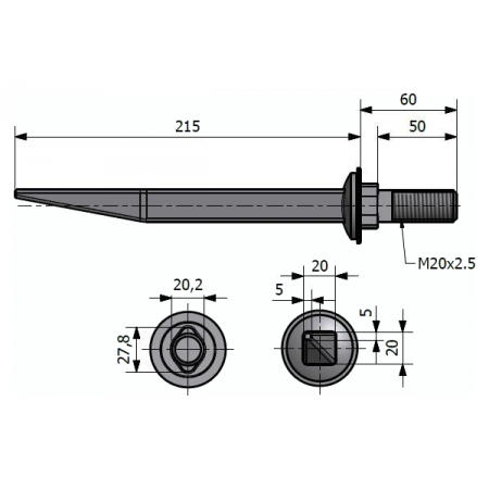 10x ZĄB BRONY POLOWEJ PROSTY 20x210 GWINT M20